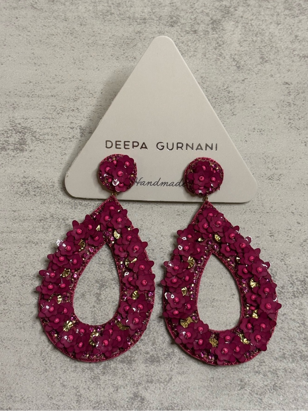 Deepa Gurnani Pink Beaded Flower Statement Earrings